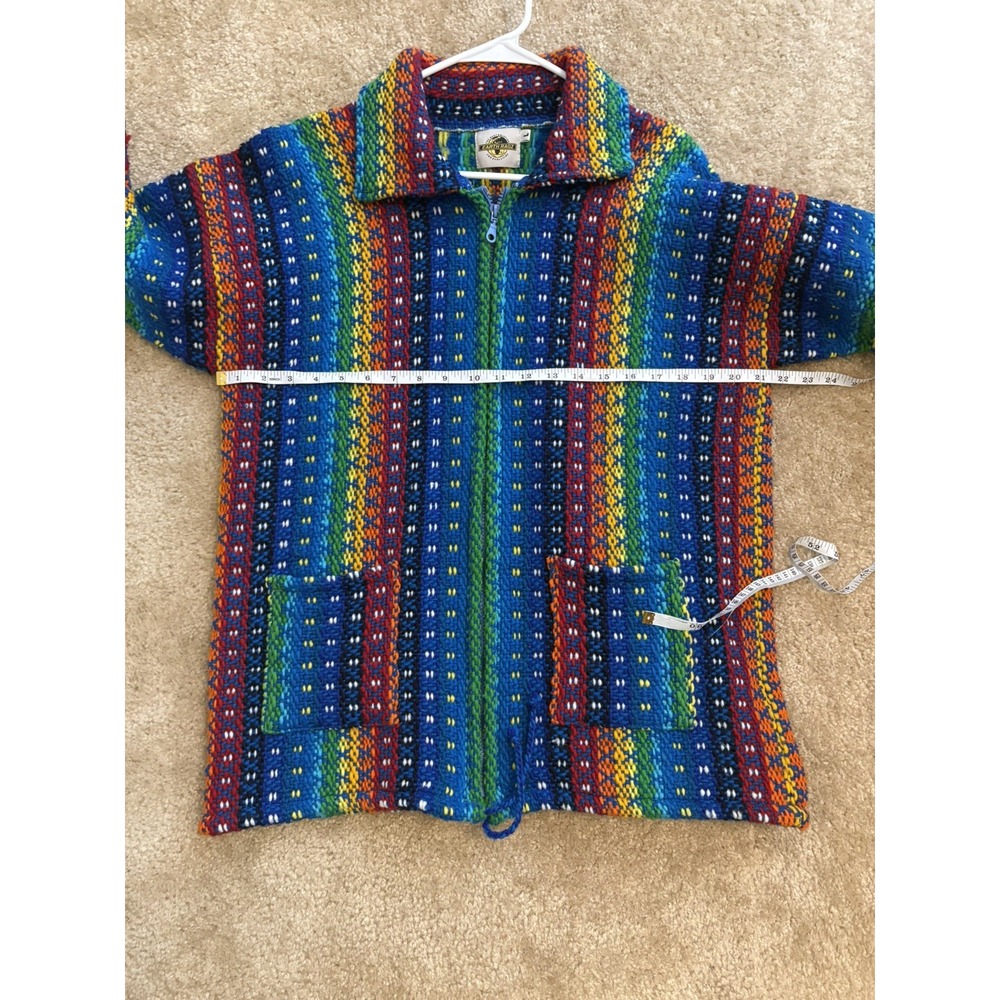 EARTH RAGZ Vintage Rainbow 90's 100% Wool Full Zip Sweater Jacket Large Boho - Picture 10 of 11